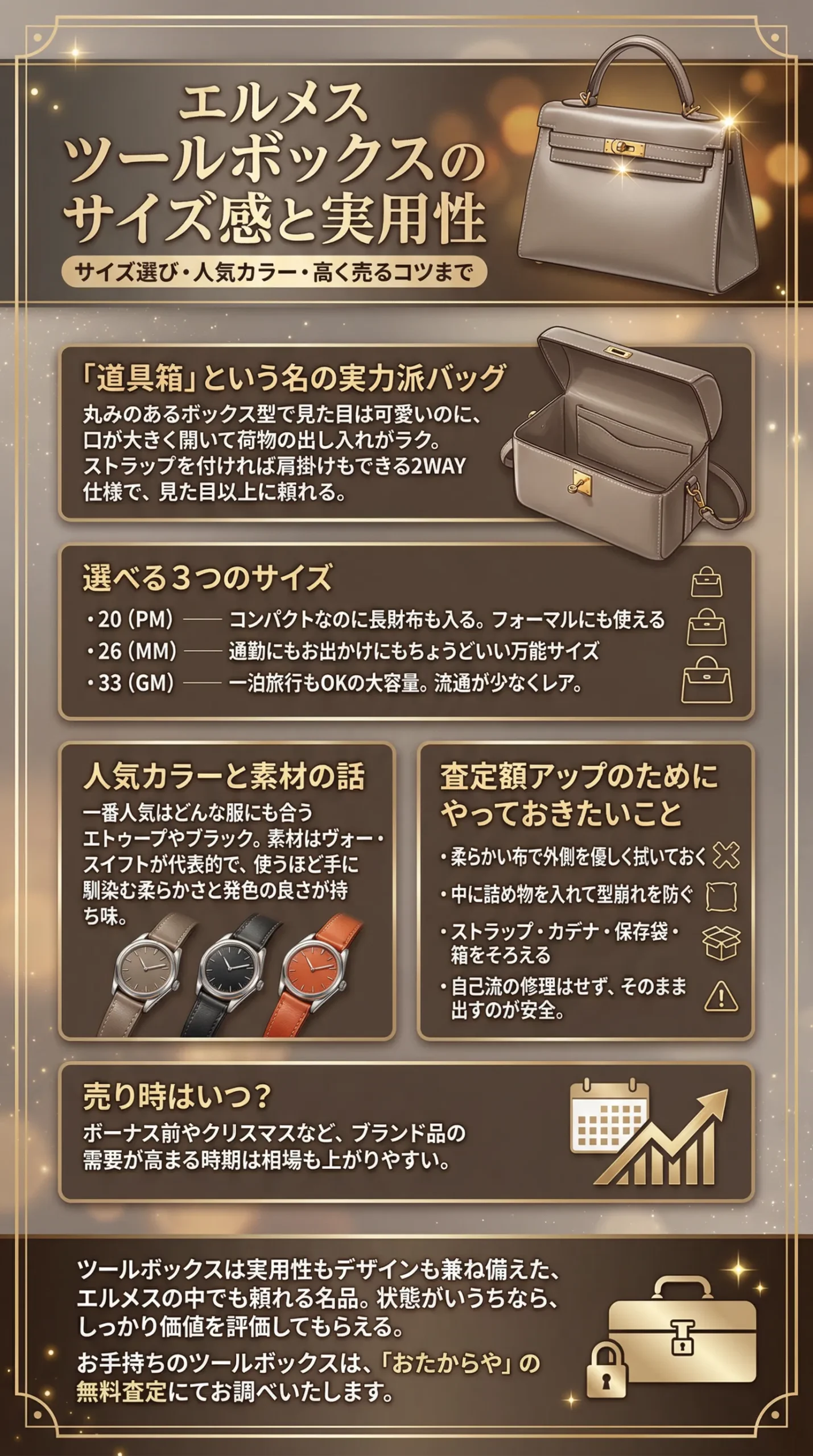 エルメス ツールボックスのサイズ感と実用性を徹底比較!人気カラー・相場・高額査定のコツも解説
