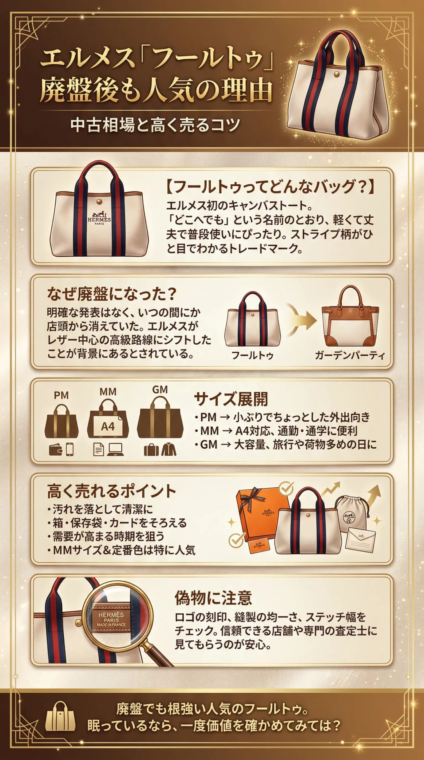エルメスのキャンバストート「フールトゥ」は廃盤?中古価格の相場や買取のコツを紹介