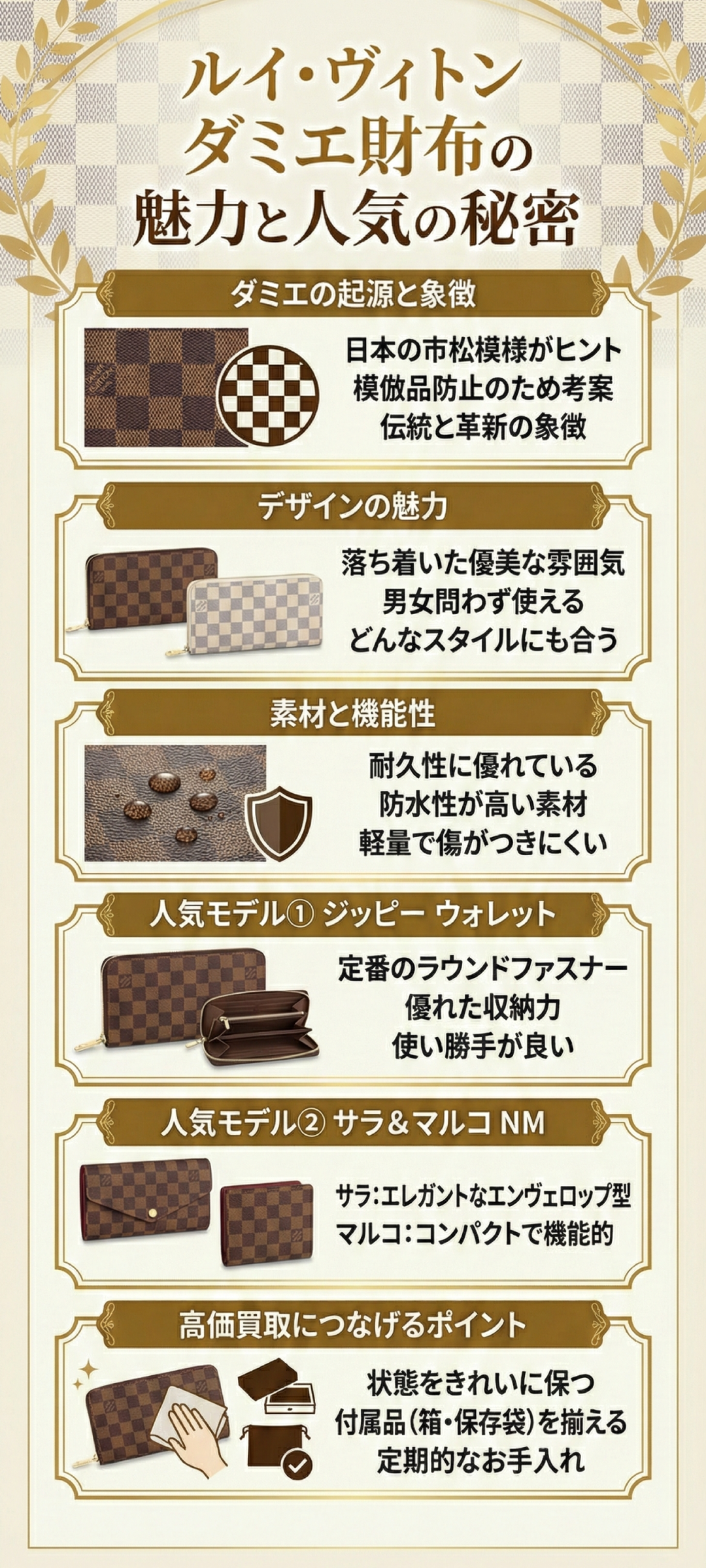 ルイヴィトンのダミエ柄財布の魅力と人気の秘密とは｜高価買取のポイントもご紹介