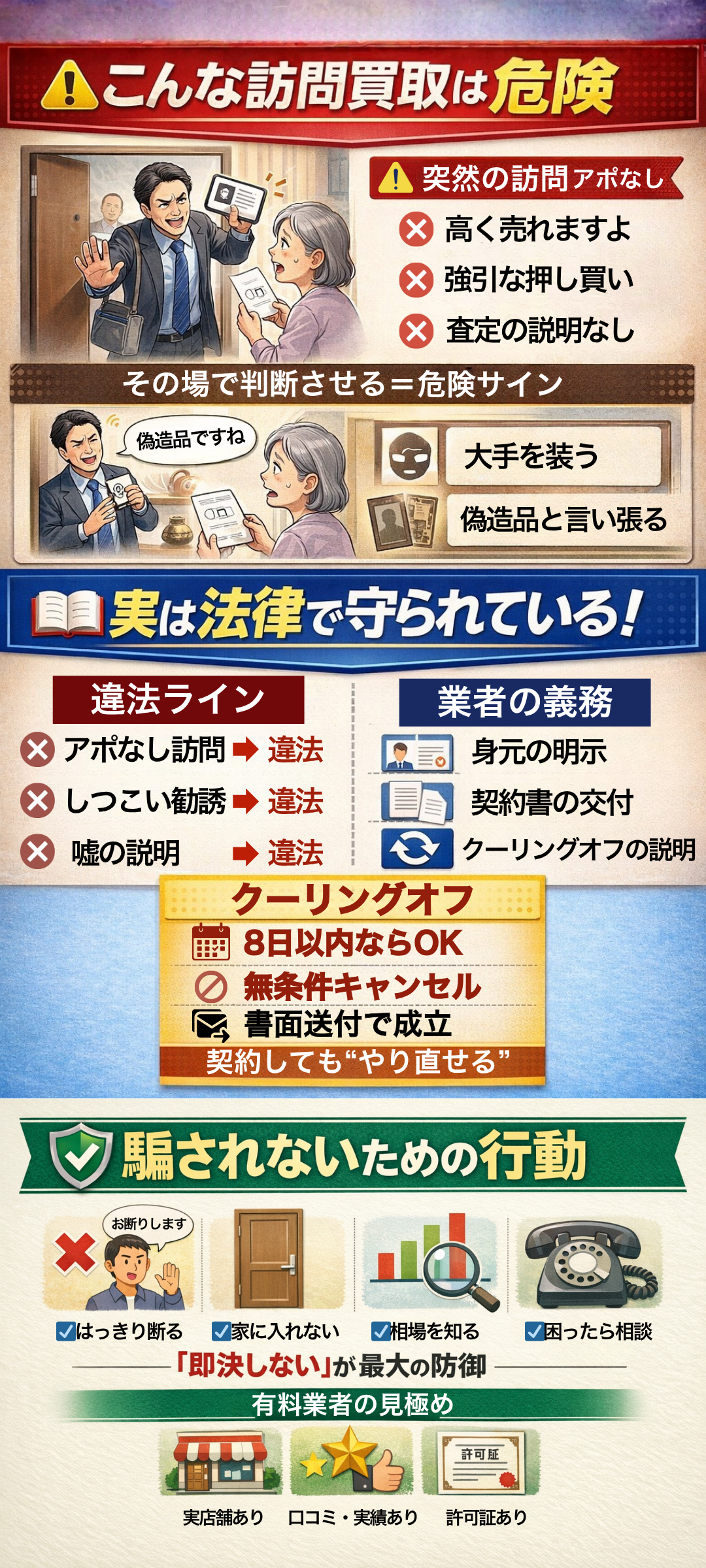 貴金属買取の訪問は怪しい?詐欺やトラブル例・クーリングオフ対応を解説