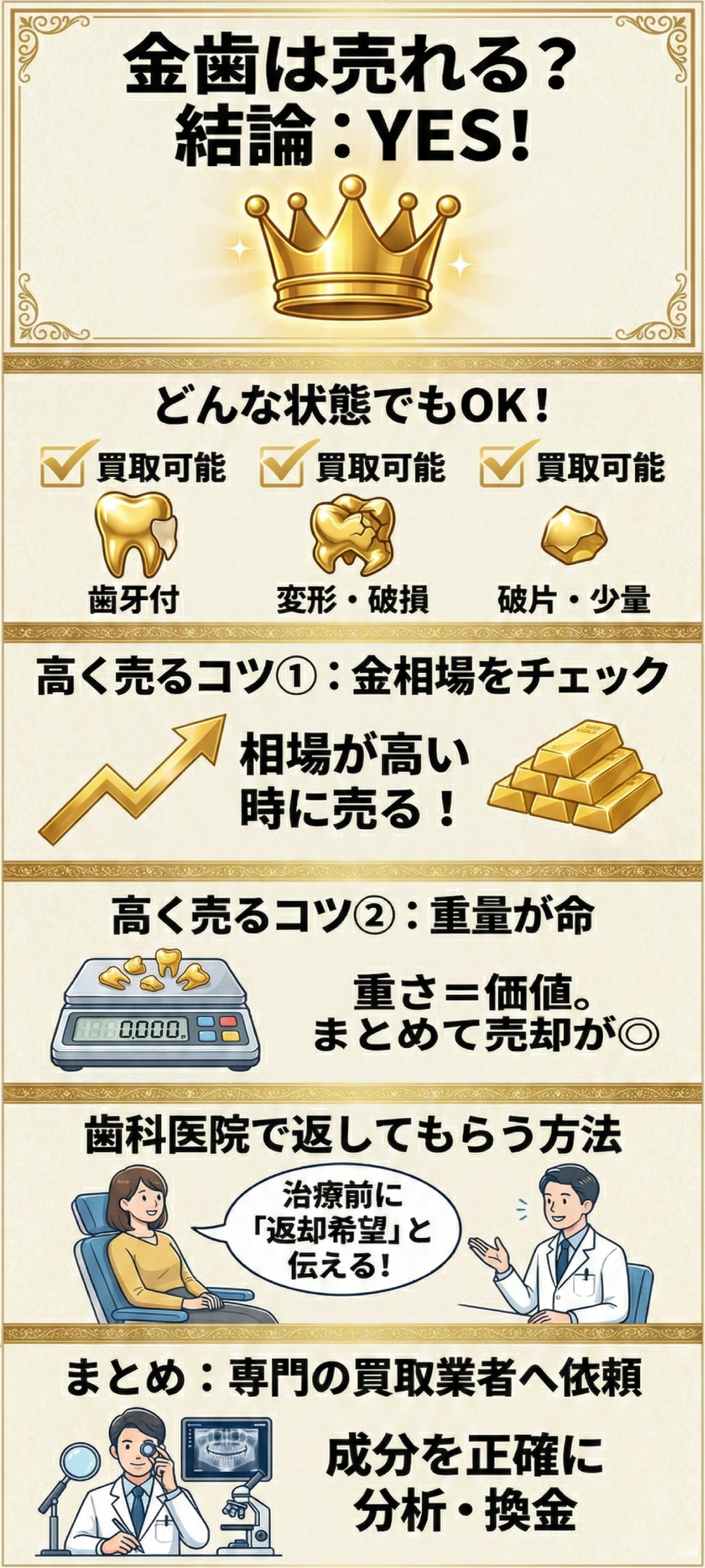 金歯は売れる？買取価格・処分方法・材質別のメリットと注意点を解説