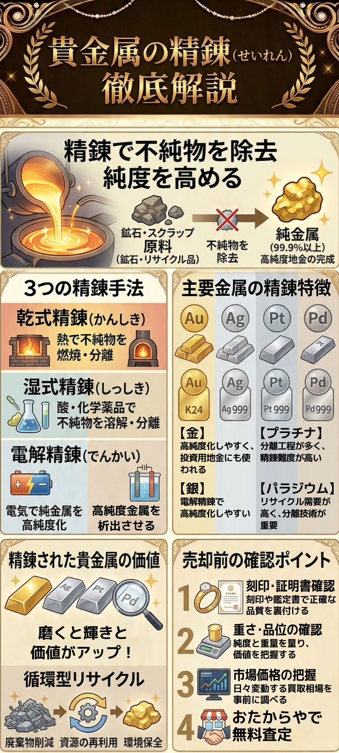 精錬とは何か？金・銀・プラチナ・パラジウムなど貴金属の精錬方法と特徴を徹底解説