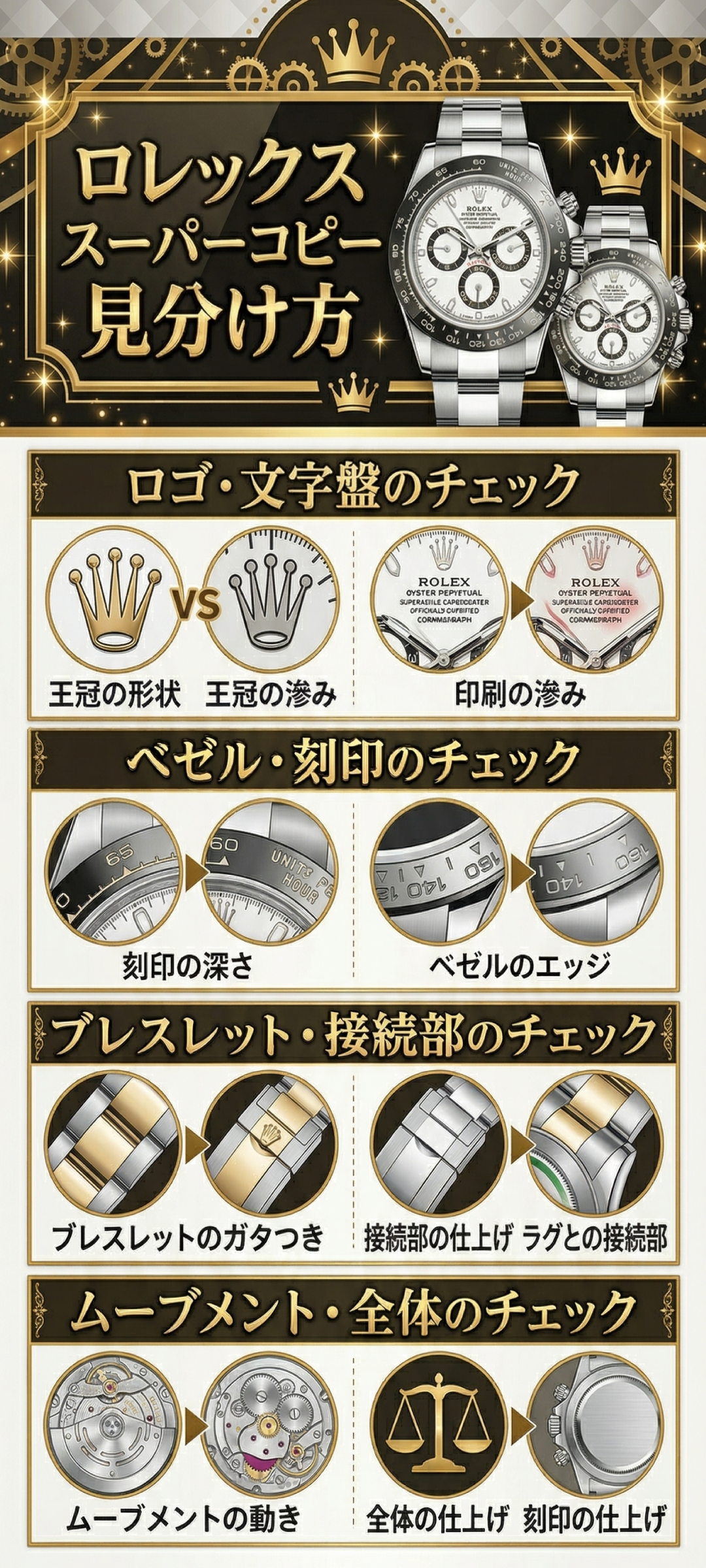 ロレックスのスーパーコピーは見分けがつかない？本物と偽物の比較ポイントを解説