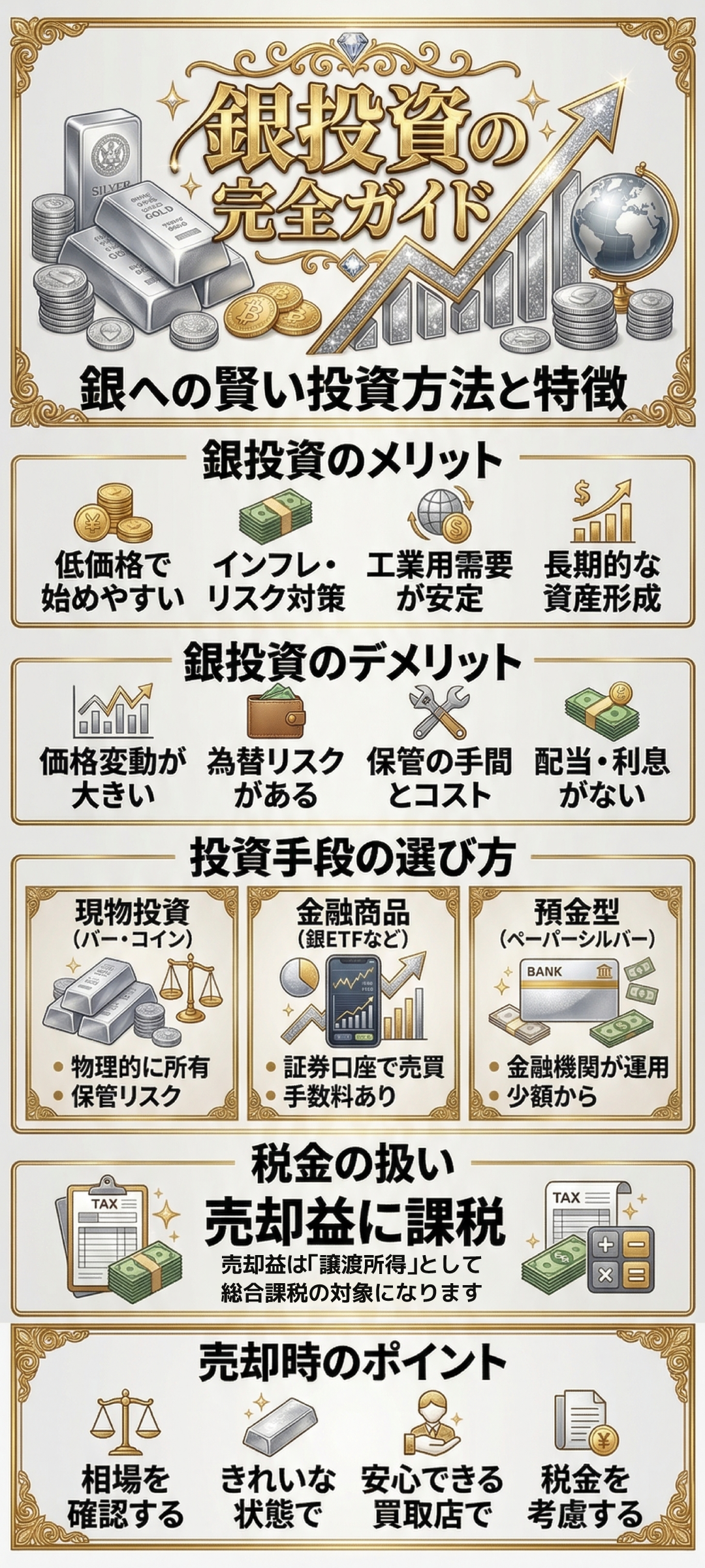 銀投資のメリット・デメリットとは?将来性や購入・売却のポイントまで徹底解説