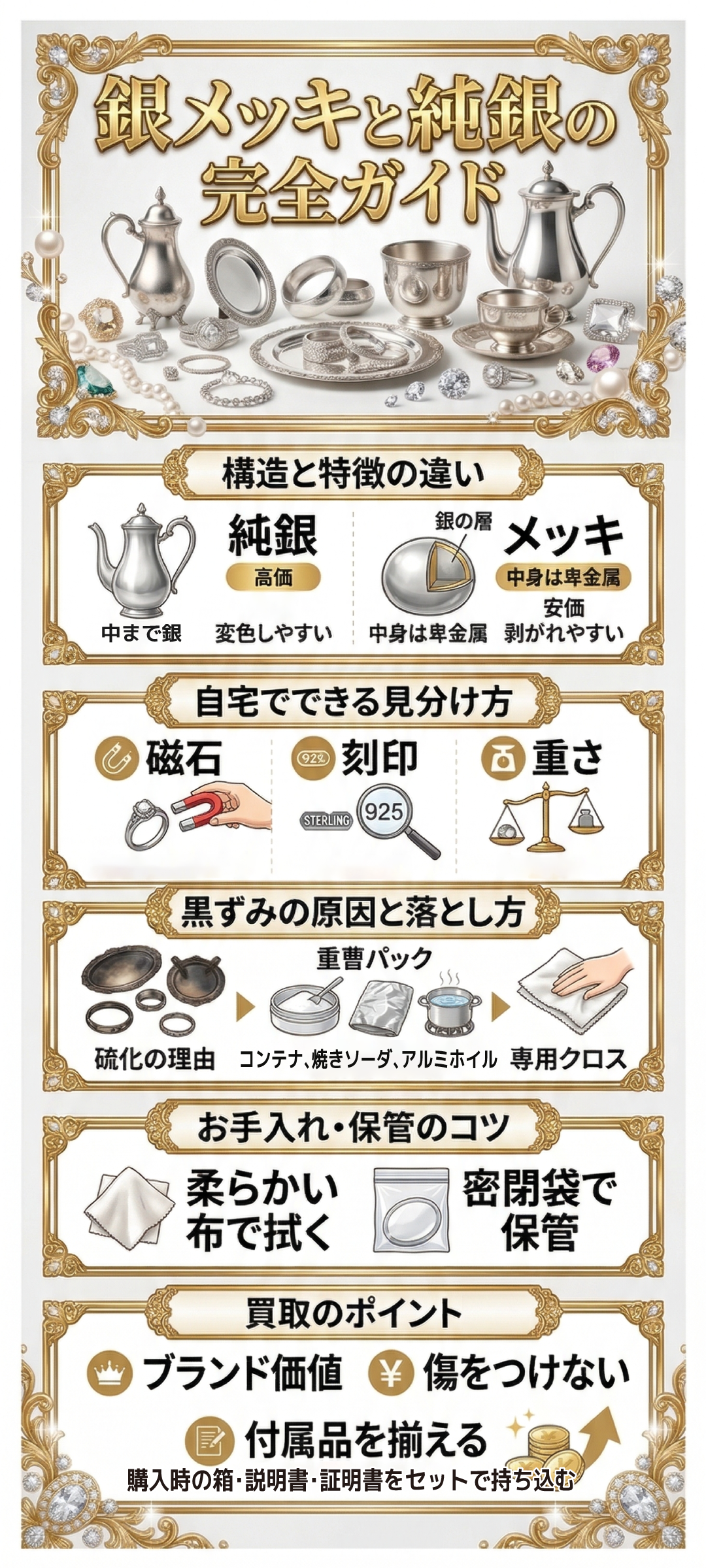 銀メッキと本物の銀との違いとは?見分け方・お手入れ方法や買取のポイントまで徹底解説