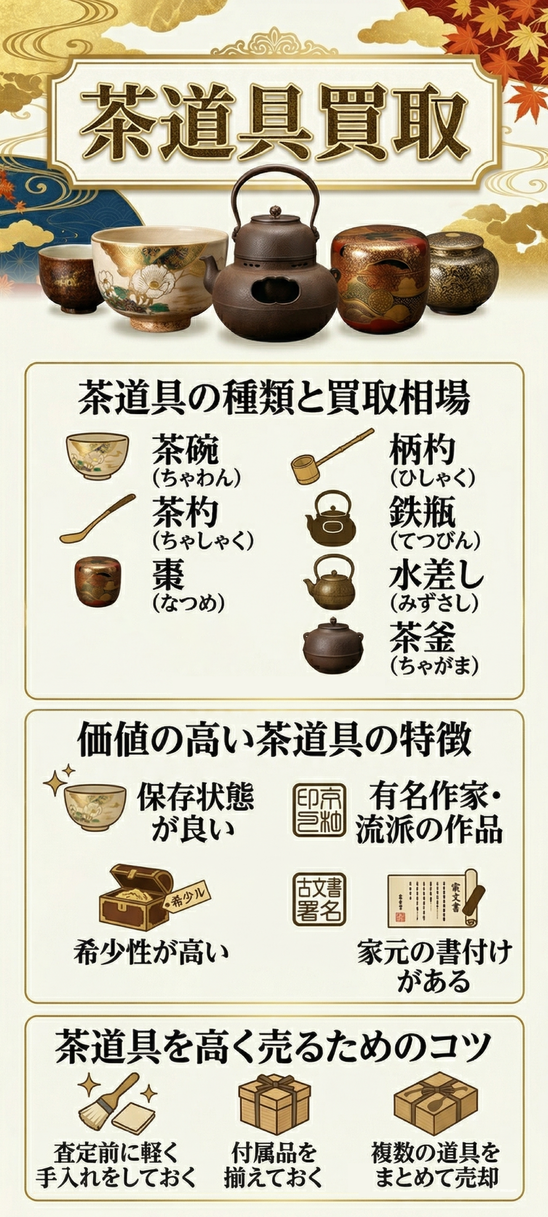茶道具を買取に出す際の高価査定のコツとは？価値の高い茶道具や業者選びまで徹底解説