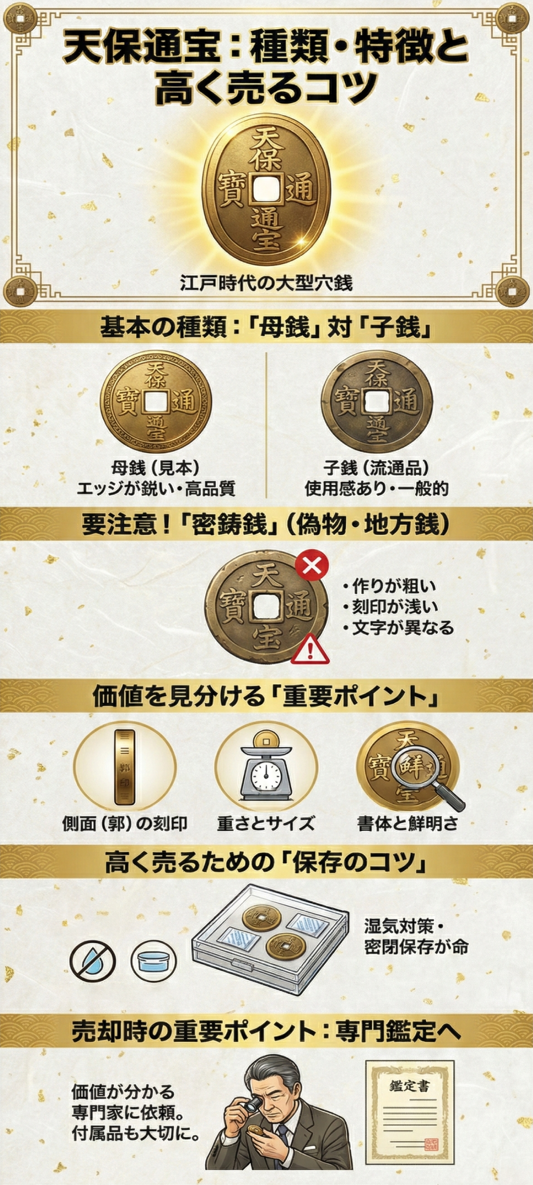 天保通宝の価値はどれくらい？種類ごとの特徴や高く売る方法を解説