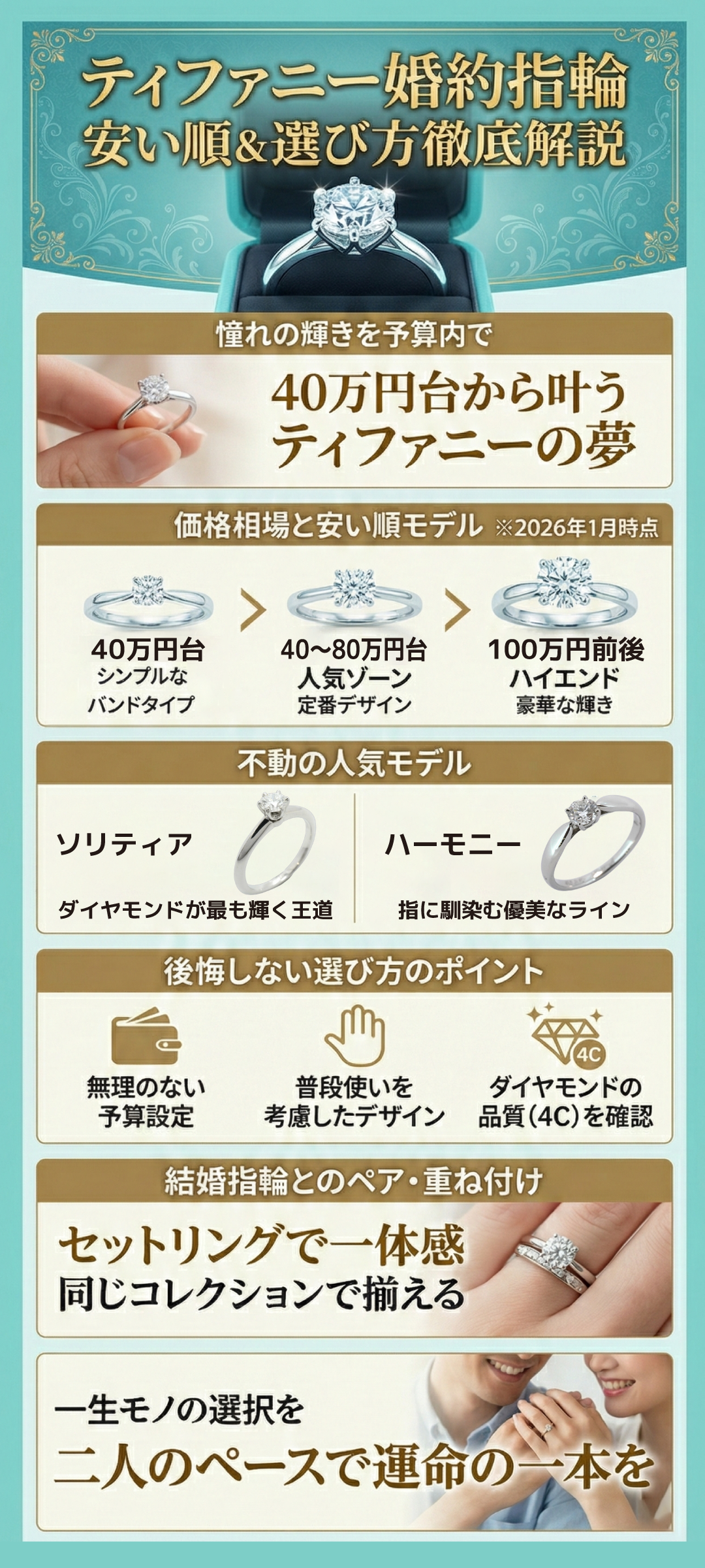 ティファニーの婚約指輪・結婚指輪を価格順に紹介！40万円台のモデルや人気相場を解説