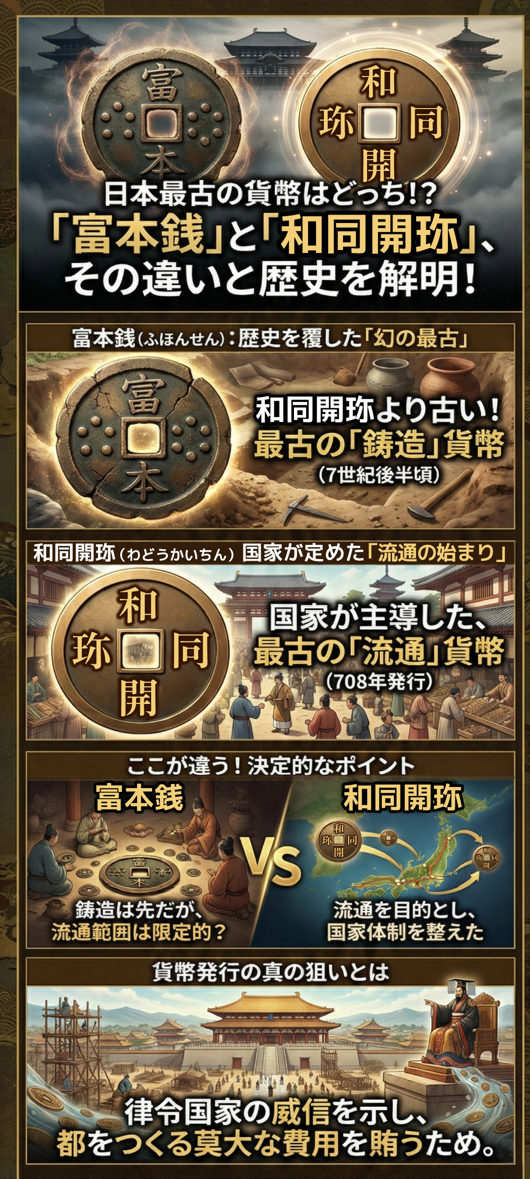 富本銭と和同開珎の違いとは？概要から時代背景まで徹底解説