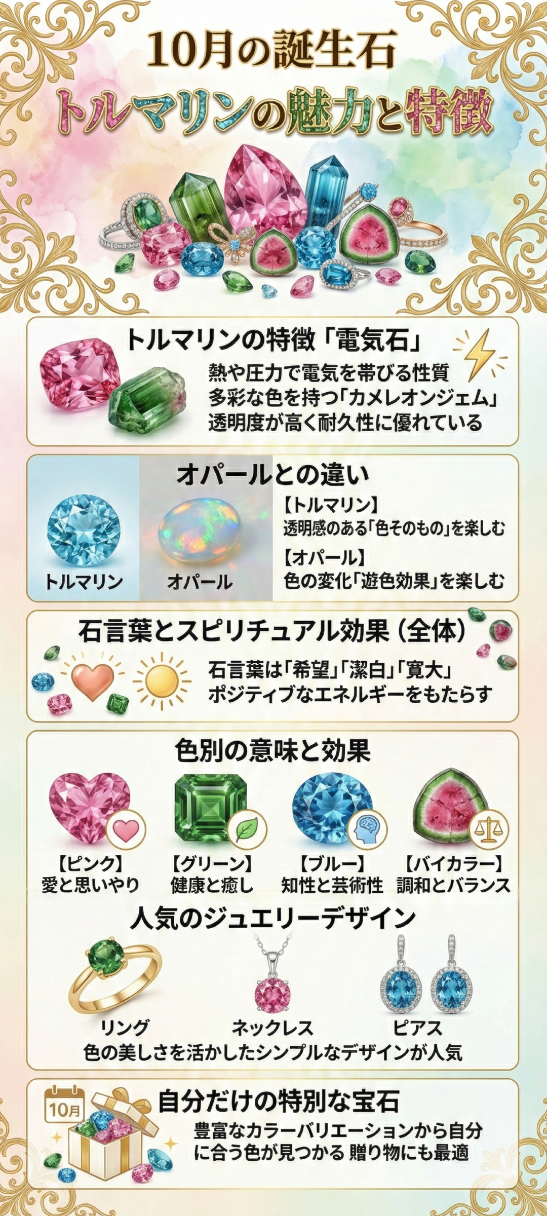 10月の誕生石トルマリンとは?石言葉・オパールとの違い・選び方を徹底解説