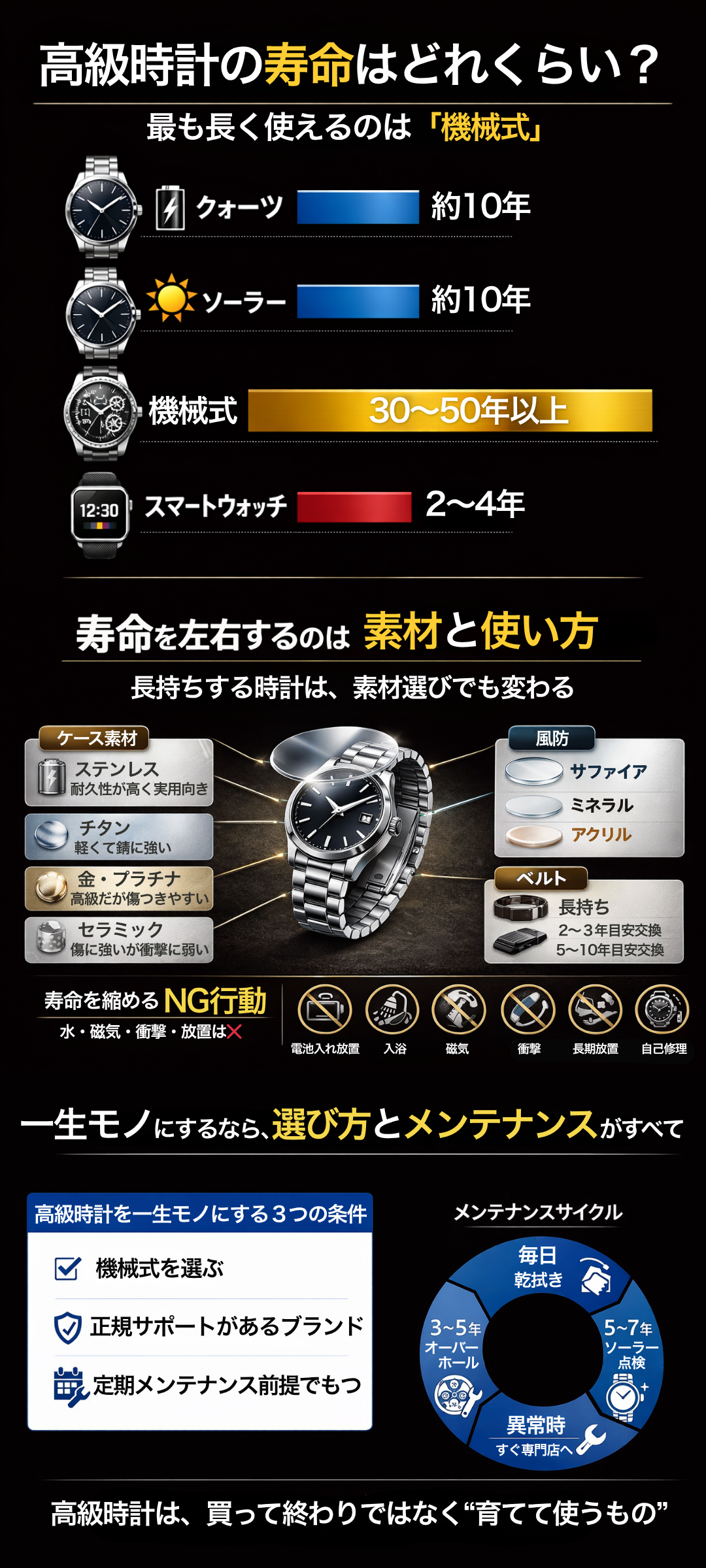 高級時計の寿命はどれくらい?一生モノにするためのメンテナンスや素材ごとの違いをご紹介