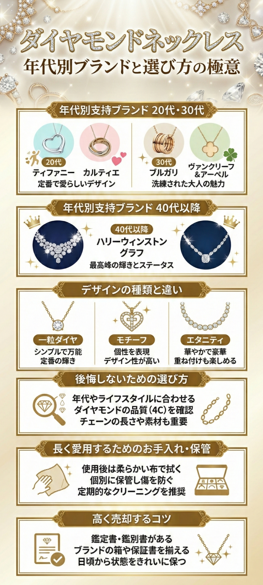 ダイヤモンドネックレス人気ブランドを紹介！年代別おすすめ・選び方・高く売るコツも解説