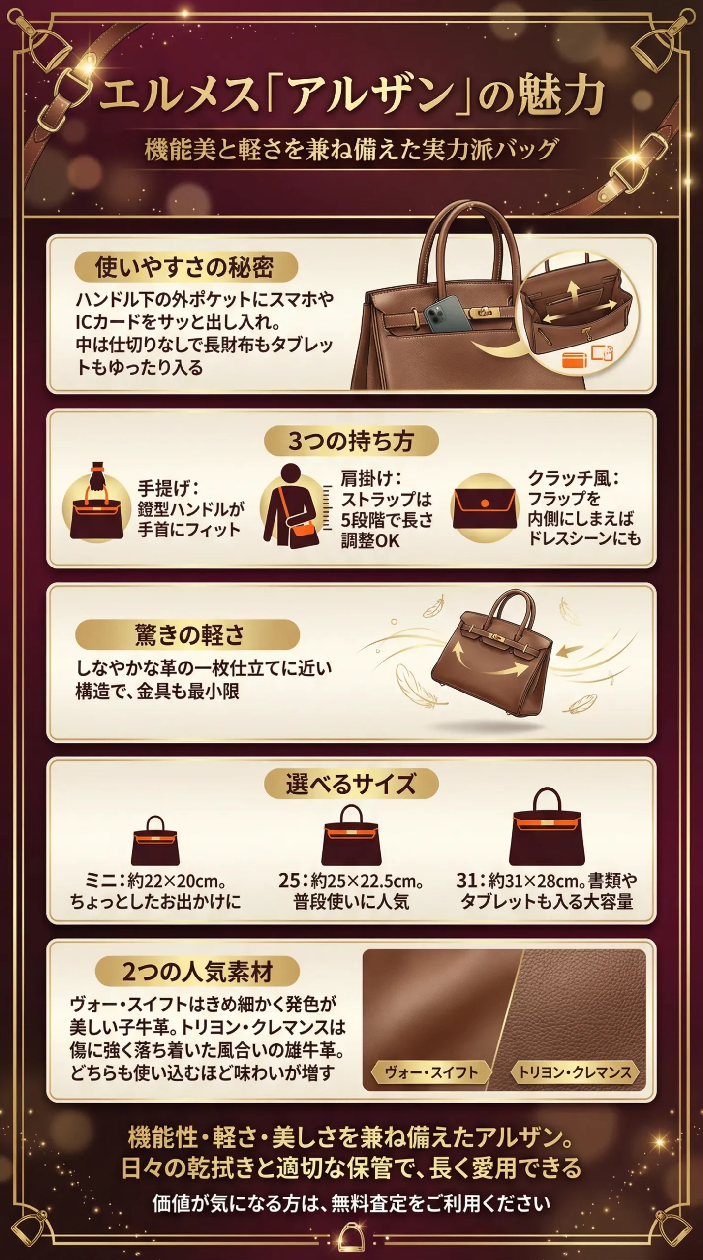 エルメス アルザンの魅力とは？種類・特徴から相場、高価買取のポイントまで解説