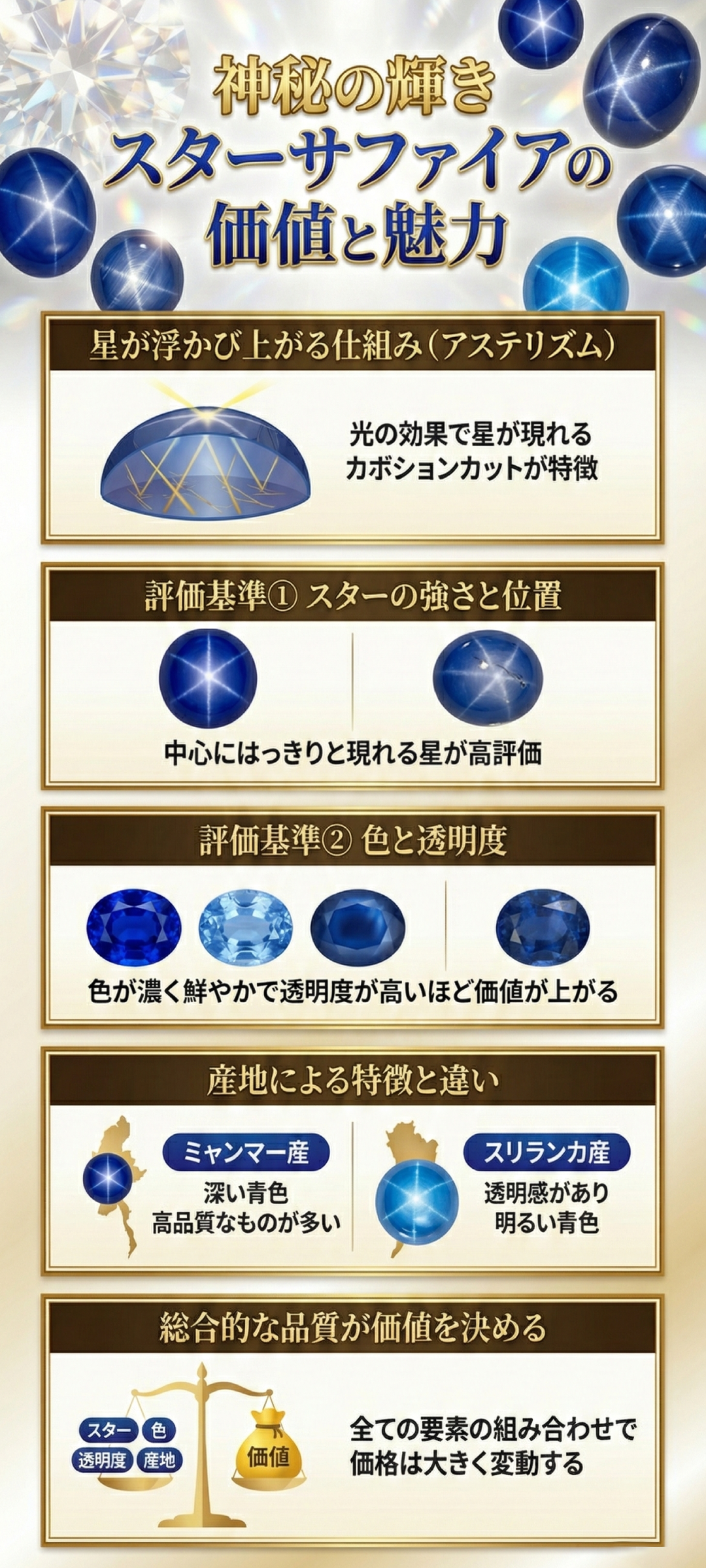 スターサファイアの値段や価値はどれくらい？高く売るポイントと購入時の注意点