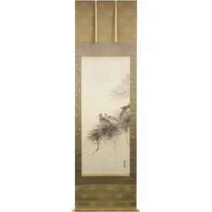 掛け軸 橋本雅邦 松上雙鳩図