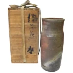藤原啓 備前花入 備前焼 木箱付き 掻き銘 工芸品 花器 壷 陶磁器 アンティーク 骨董品 置物