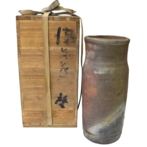 藤原啓 備前花入 備前焼 木箱付き 掻き銘 工芸品 花器 壷 陶磁器 アンティーク 骨董品 置物
