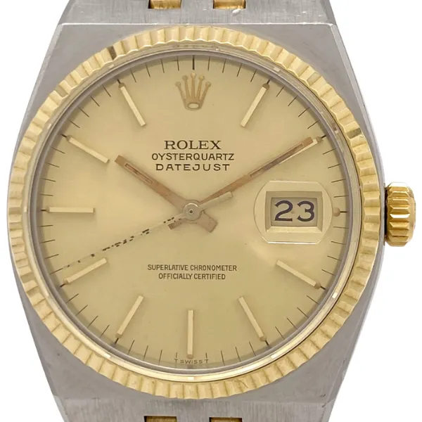 ロレックス オイスタークォーツ デイトジャスト 36 17013 シャンパン バー文字盤