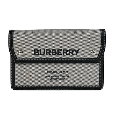 バーバリー ホースフェリー キャンバス×レザー グレー ショルダーバッグ