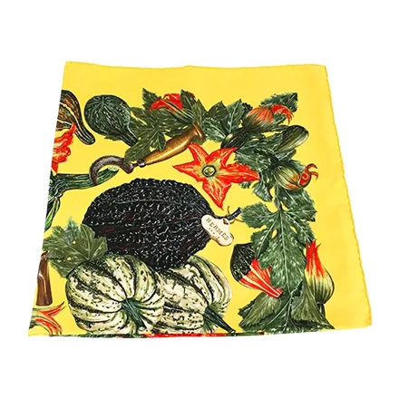 エルメス CITROUILLES ET COLOQUINTES イエロー カレ90 スカーフ シルク100％