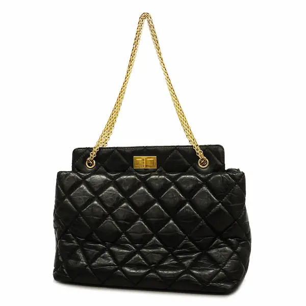 シャネル 2.55 ショルダーバッグ レザー ブラック×ゴールド金具 チェーンストラップ