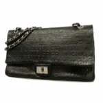シャネル 2.55 ショルダーバッグ レザー ブラック×シルバー金具 チェーンストラップ デカアイコンWフラップ