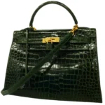 エルメス ケリー32 ハンドバッグ クロコダイルポロサス ○W刻印 ゴールド金具