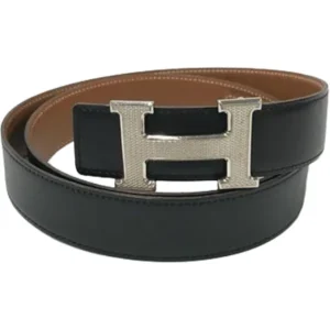 エルメス Hギヨシェ ベルト レザー □H刻印 シルバー金具