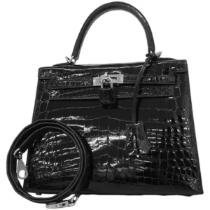 エルメス ケリー25 ハンドバッグ クロコダイル W刻印 シルバー金具