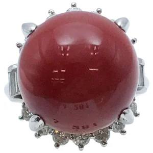 Pt900 サンゴ ダイヤモンド リング 15.1 ㎜ 1.06 ct
