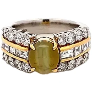クリソベリルキャッツアイ ダイヤ リング 2.12ct