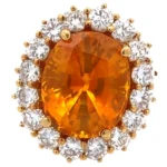 18金 (K18) スリランカ産 オレンジサファイア ダイヤ リング 12.84ct
