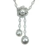 K18WG 真珠・パール ダイヤ ネックレス/ペンダントトップ 32g