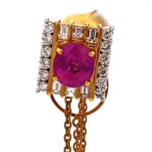 Pt900 K18 ピンクサファイア ダイヤモンド タイピン 3.03ct 1.01ct
