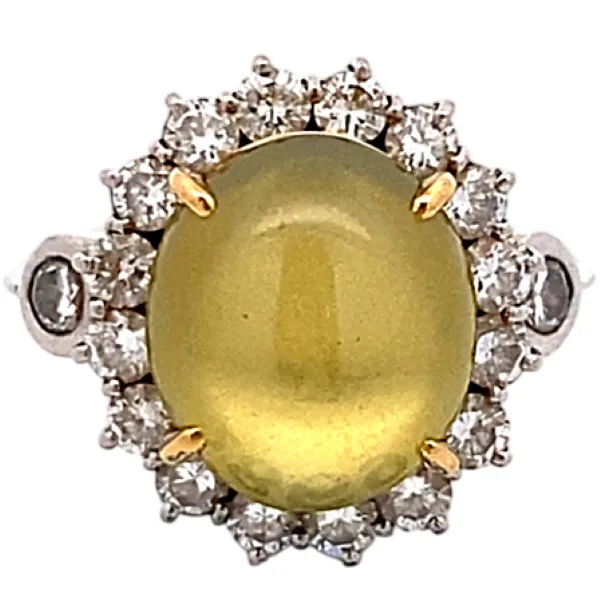 Pt900/K18 クリソベリルキャッツアイ ダイヤ リング 8.86ct 12.1g
