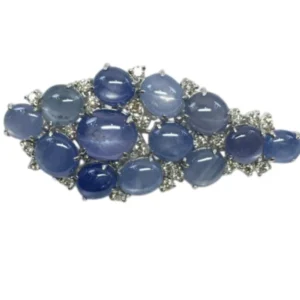 K18WG スターサファイア ダイヤモンド ブローチ 25.05ct