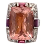 Pt900/K18 モルガナイト 多色石 リング 11.93ct