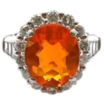 Pt/Pm900 ファイヤーオパール（火蛋白石）ダイヤ リング 3.6ct