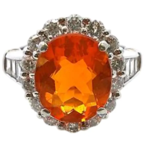 Pt/Pm900 ファイヤーオパール（火蛋白石）ダイヤ リング 3.6ct