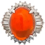 Pt/Pm900 ファイヤーオパール（火蛋白石）ダイヤ リング 5.3ct