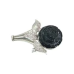 Pt･Pm900 黒石・ピンクダイヤ・ダイヤ ブローチ 0.57ct