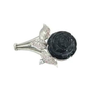 Pt･Pm900 黒石・ピンクダイヤ・ダイヤ ブローチ 0.57ct