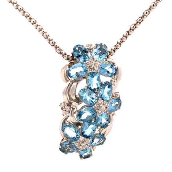 K18WG アクアマリン・ダイヤモンド ネックレス 6.28・0.4ct