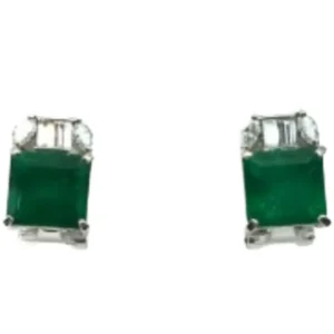Pt･Pm900 コロンビア産エメラルド・ダイヤモンド ピアス/イヤリング 1.44・1.49 ct 0.19・0.19 ct