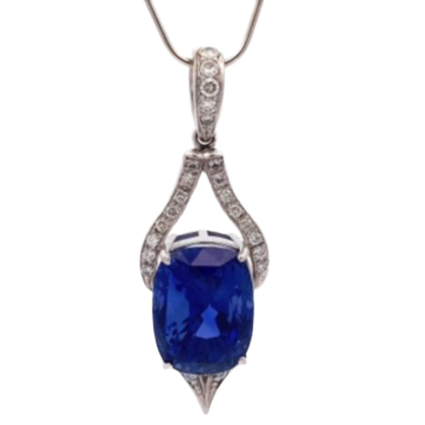 Pt･Pm900 スリランカ産非加熱ブルーサファイア・ダイヤモンド ネックレス/ペンダントトップ 12.72 ct 0.26 ct