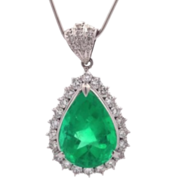 Pt･Pm900 コロンビア産エメラルド・ダイヤモンド ネックレス/ペンダントトップ E8.4 ct D1.13・0.06 ct