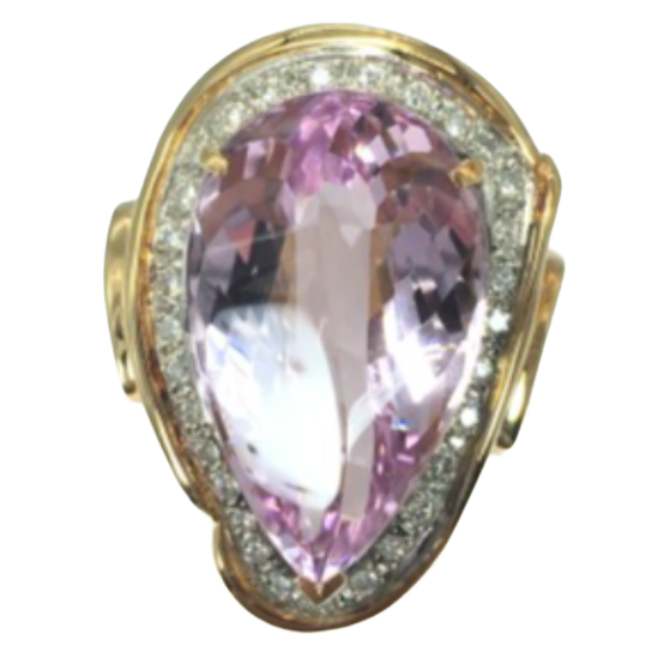 Pt900/K18[Kメイン] クンツァイト・ダイヤモンド リング 20.8ct 0.33ct