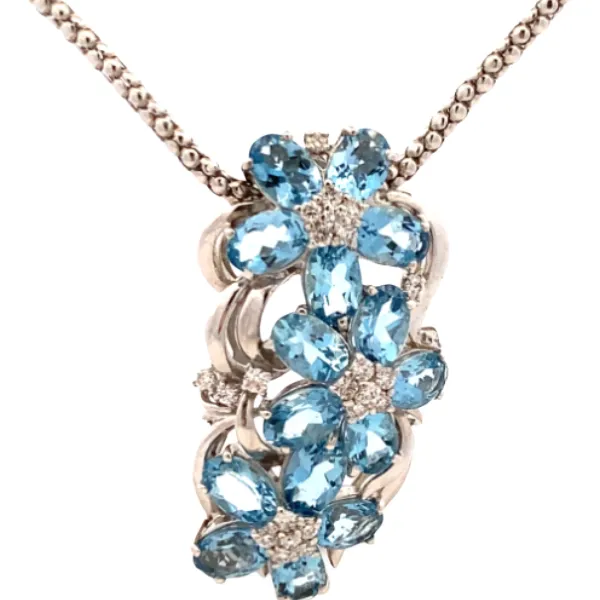 K18WG アクアマリン・ダイヤモンド ネックレス 6.28・0.4ct