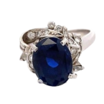 Pt･Pm900 ビルマ産非加熱ディープブルーサファイア・ダイヤモンド 6.39・0.53ct