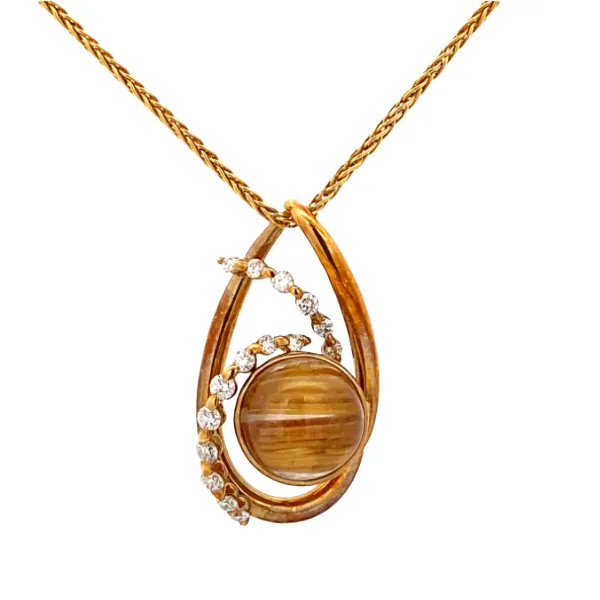 K18 ルチレイテッドクォーツ・ダイヤモンド ネックレス 7.46・0.51・0.01ct